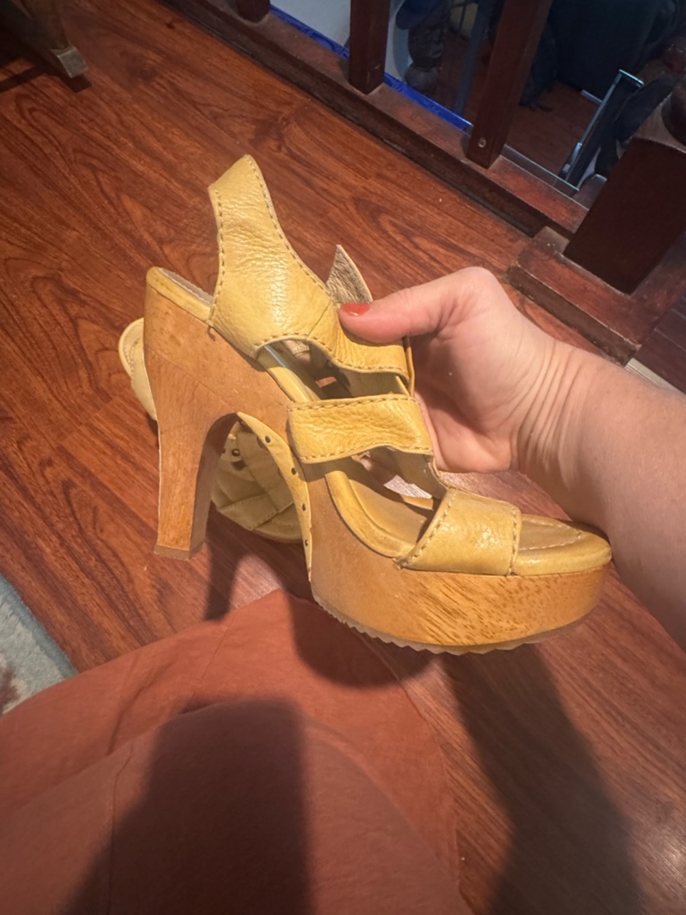 Frye Yellow Leather Cutout Platform Sandals